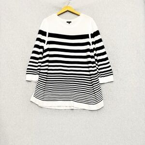 Talbots Sweater Size 2X Striped Black White Nautical Womens Cozy Comfort Long Sl